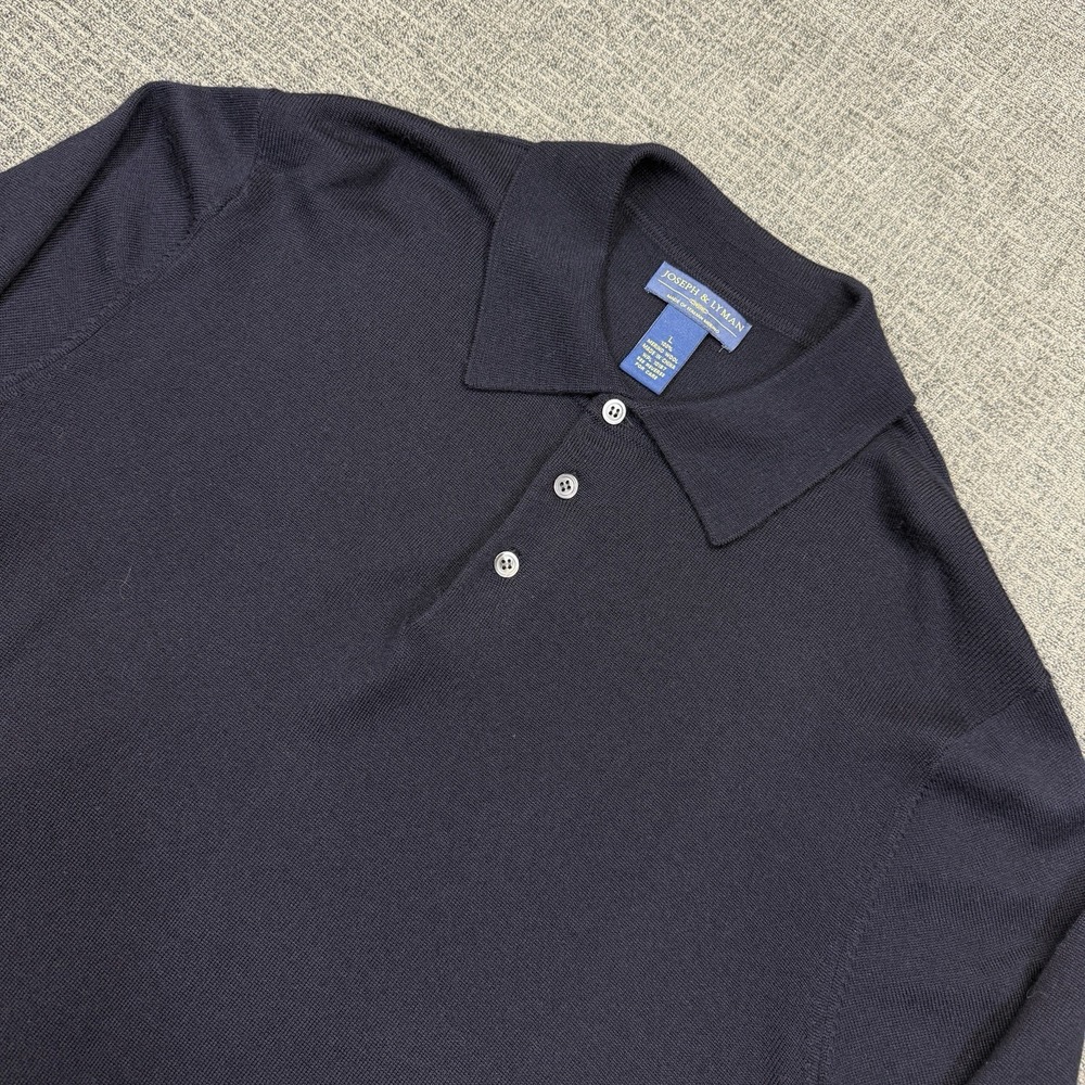 Merino Wool Sweater Mens L Navy Blue 1/4 Button Knit Joseph & Lyman‎ Italian